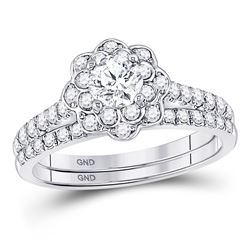 Round Diamond Bridal Wedding Ring Band Set 1 Cttw 14kt White Gold - REF-153W5K