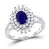 Image 1 : Womens Oval Blue Sapphire Diamond Solitaire Ring 1-1/3 Cttw 14kt White Gold - REF-53M5H