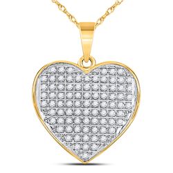 Womens Round Diamond Heart Pendant 1/4 Cttw 10kt Yellow Gold - REF-14X9A