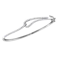 Womens Round Diamond Fashion Bangle Bracelet 1 Cttw 14kt White Gold - REF-93F9W