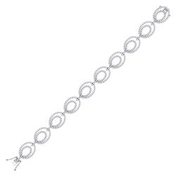 Womens Round Diamond Link Oval Bracelet 4 Cttw 14kt White Gold - REF-258Y9N
