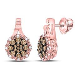 Womens Round Brown Diamond Cluster Earrings 1/2 Cttw 14kt Rose Gold - REF-38R9X