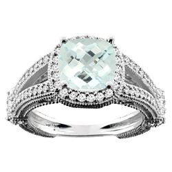 4.10 CTW Aquamarine & Diamond Ring 14K White Gold - REF-65A5X