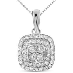Womens Round Diamond Square Cluster Pendant 1/3 Cttw 14kt White Gold - REF-27W9K