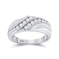 Mens Round Diamond Double Row Band Ring 3/4 Cttw 10kt White Gold - REF-49A9M