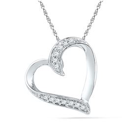 Womens Round Diamond Heart Pendant 1/20 Cttw 10kt White Gold - REF-6R5X