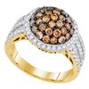 Image 1 : Womens Round Brown Diamond Circle Cluster Ring 2 Cttw 10kt Yellow Gold - REF-87F5W
