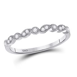 Womens Round Diamond Stackable Band Ring 1/10 Cttw 10kt White Gold - REF-13F5W