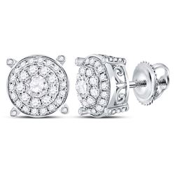 Womens Round Diamond Concentric Circle Cluster Earrings 1 Cttw 14kt White Gold - REF-77M5H