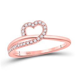 Womens Round Diamond Heart Ring 1/6 Cttw 10kt Rose Gold - REF-18H9R