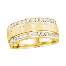 Mens Round Diamond Wedding Cross Band Ring 1/4 Cttw 14kt Yellow Gold - REF-64R5X