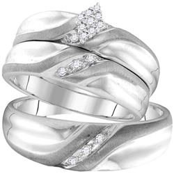 His Hers Round Diamond Cluster Matching Wedding Set 1/8 Cttw 10kt White Gold - REF-35W5K