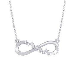 Womens Round Diamond Infinity Necklace 1/10 Cttw 10kt White Gold - REF-17W5K