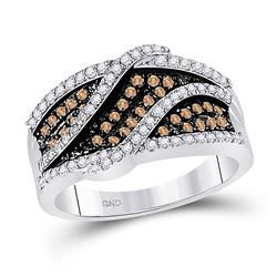 Womens Round Brown Diamond Fashion Ring 3/4 Cttw 10kt White Gold - REF-36X9A