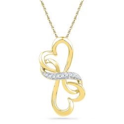 Womens Round Diamond Double Heart Pendant 1/20 Cttw 10kt Yellow Gold - REF-7M5H