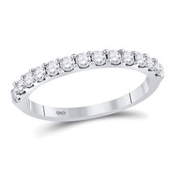 Womens Round Diamond Single Row Wedding Band 1/2 Cttw 14kt White Gold - REF-30N5F