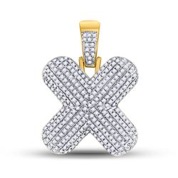 7/8 CTW Mens Round Diamond Bubble X Letter Charm Pendant 10kt Yellow Gold - REF-45Y2N