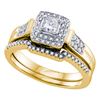 Image 1 : 1/2 CTW Princess Diamond Bridal Wedding Ring 14kt Yellow Gold - REF-85W3H