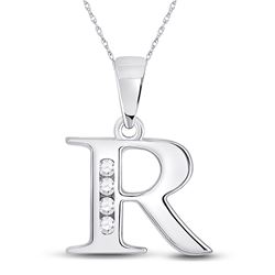 1/20 CTW Womens Round Diamond R Initial Letter Pendant 10kt White Gold - REF-10R3X