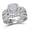 Image 1 : 1 CTW Round Diamond Cluster Bridal Wedding Ring 14kt White Gold - REF-105F7W