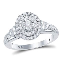 1/2 CTW Round Diamond Oval Bridal Wedding Engagement Ring 10kt White Gold - REF-46W3H