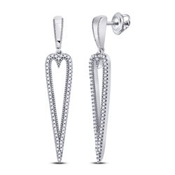 1/3 CTW Womens Round Diamond Oblong Heart Dangle Earrings 10kt White Gold - REF-37W5H