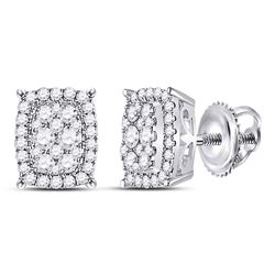 1/2 CTW Womens Round Diamond Rectangular Cluster Earrings 14kt White Gold - REF-47V6Y