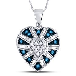 1/4 CTW Womens Round Blue Color Enhanced Diamond Heart Pendant 10kt White Gold - REF-17W6H