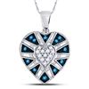 Image 1 : 1/4 CTW Womens Round Blue Color Enhanced Diamond Heart Pendant 10kt White Gold - REF-17W6H