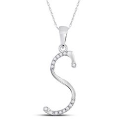 1/10 CTW Womens Round Diamond S Initial Letter Pendant 10kt White Gold - REF-9W5H