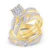 Image 1 : 1 CTW His Hers Round Diamond Cluster Matching Wedding Set 10kt Yellow Gold - REF-92W6H