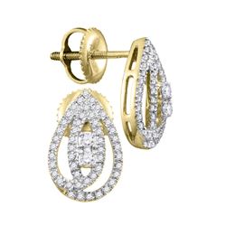 1/4 CTW Womens Round Diamond Teardrop Earrings 10kt Yellow Gold - REF-21R8X