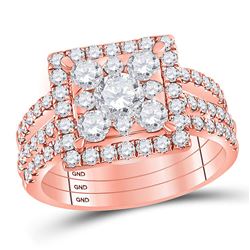 2 CTW Round Diamond Square Bridal Wedding Ring 14kt Rose Gold - REF-235X3T