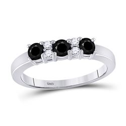 5/8 CTW Womens Round Black Color Enhanced Diamond Band Ring 10kt White Gold - REF-22N5A