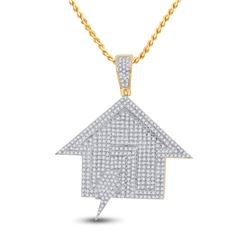 1 & 1/4 CTW Mens Round Diamond Bolt Trap House Charm Pendant 10kt Yellow Gold - REF-100R9X