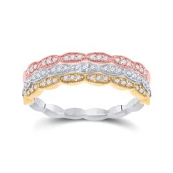 3/8 CTW Womens Round Diamond Convertible Band Ring 10kt Tri-Tone Gold - REF-40H8R