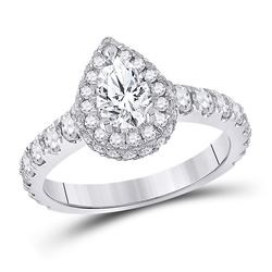 2 CTW Pear Diamond Solitaire Bridal Wedding Engagement Ring 14kt White Gold - REF-334R3X