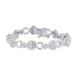 2 CTW Womens Baguette Diamond Heart Link Bracelet 14kt White Gold - REF-204V5Y