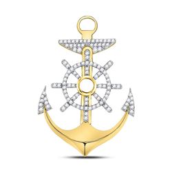 1 & 1/5 CTW Mens Round Diamond Anchor Wheel Nautical Charm Pendant 10kt Yellow Gold - REF-109W2H