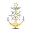 Image 1 : 1 & 1/5 CTW Mens Round Diamond Anchor Wheel Nautical Charm Pendant 10kt Yellow Gold - REF-109W2H