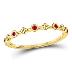 1/12 CTW Womens Round Ruby Dot Flower Stackable Band Ring 10kt Yellow Gold - REF-8X3T