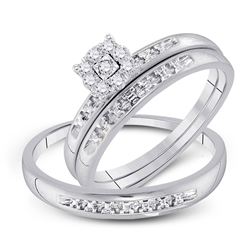 1/10 CTW His Hers Round Diamond Cluster Matching Wedding Set 10kt White Gold - REF-27V3Y