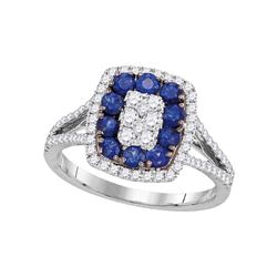 1 CTW Womens Round Blue Sapphire Diamond Cluster Ring 18kt White Gold - REF-129H5R