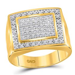 1/2 CTW Mens Round Diamond Square Frame Cluster Ring 10kt Yellow Gold - REF-56F6W