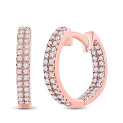 1/5 CTW Womens Round Diamond Hoop Earrings 10kt Rose Gold - REF-17N3A