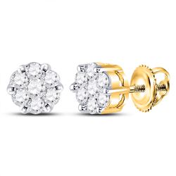 1/4 CTW Womens Round Diamond Flower Cluster Earrings 14kt Yellow Gold - REF-23A7M