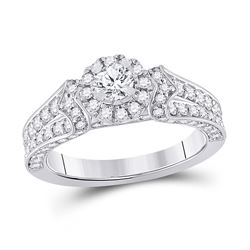 1 & 1/5 CTW Round Diamond Halo Bridal Wedding Engagement Ring 14kt White Gold - REF-146N6A