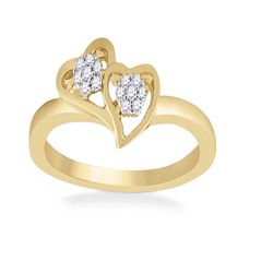 1/10 CTW Womens Round Diamond Double Heart Ring 10kt Yellow Gold - REF-17F6W