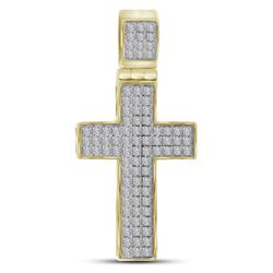 1/4 CTW Mens Round Diamond Cross Charm Pendant 10kt Yellow Gold - REF-32F7W