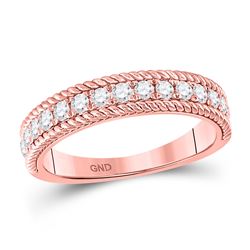 1/2 CTW Womens Round Diamond Rope Band Ring 14kt Rose Gold - REF-49Y3N